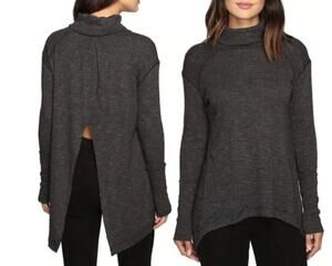 We The Free Split Back Turtleneck Top Gray Long Sleeve Tunic XS
